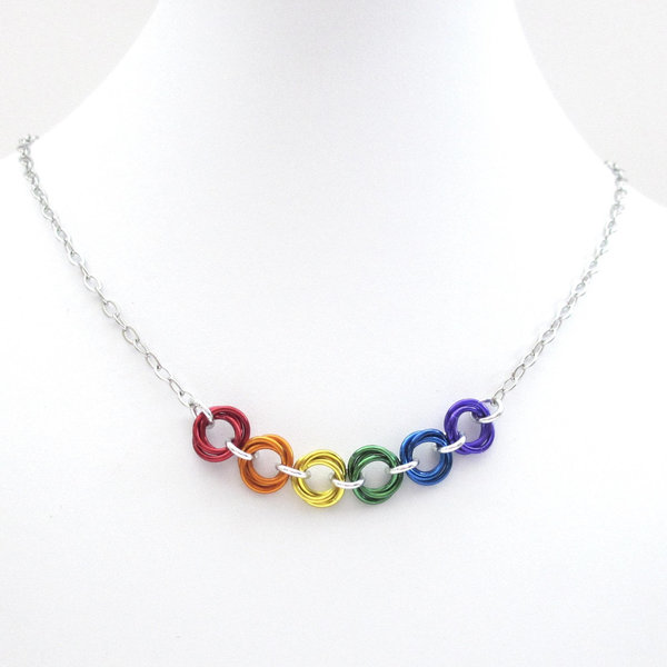 LGBTQ pride necklace, rainbow chainmail gay pride love knot jewelry