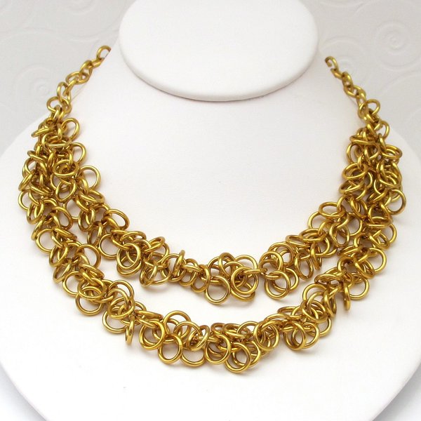 Clearance 50% off, Chainmaille shaggy loops necklace in gold aluminum