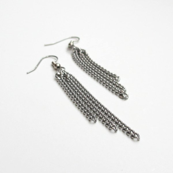 Stainless steel three chain earrings, dangle earrings, curb chain earrings, long earrings