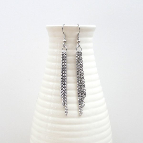 Stainless steel three chain earrings, dangle earrings, curb chain earrings, long earrings