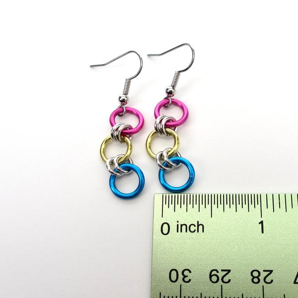 Pansexual pride flag earrings, simple LGBTQ chainmail jewelry