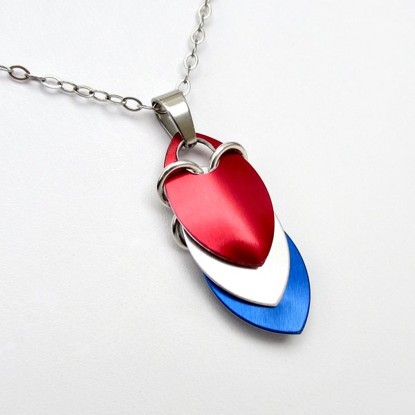 Red, white and blue pendant, American patriotic jewelry, chainmail scales