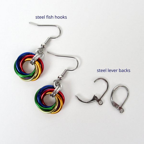 Rainbow gay pride earrings, love knot chainmail jewelry, LGBTQ pride