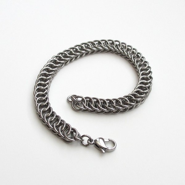 Stainless steel chainmail bracelet, half Persian 4 in 1 weave, men's steel jewelry