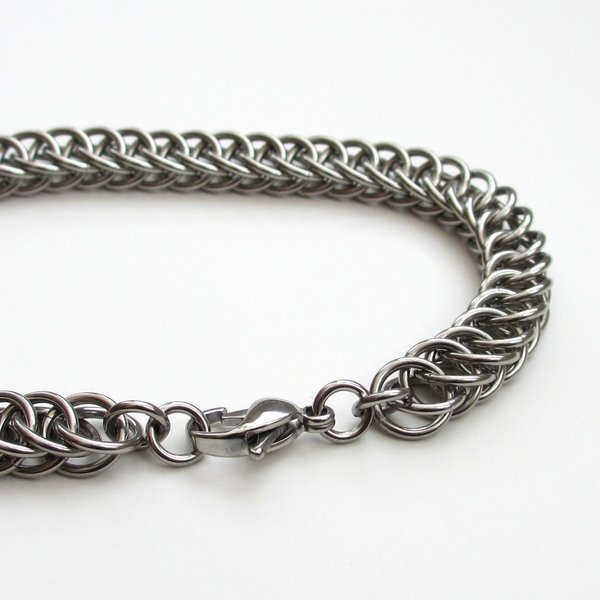 Stainless steel chainmail bracelet, half Persian 4 in 1 weave, men's steel jewelry