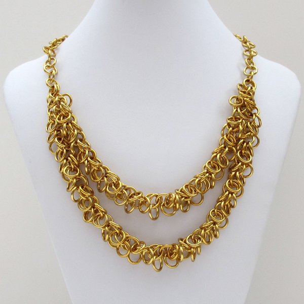 Clearance 50% off, Chainmaille shaggy loops necklace in gold aluminum