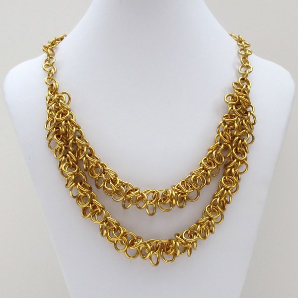 Clearance 40% off, Chainmaille shaggy loops necklace in gold aluminum