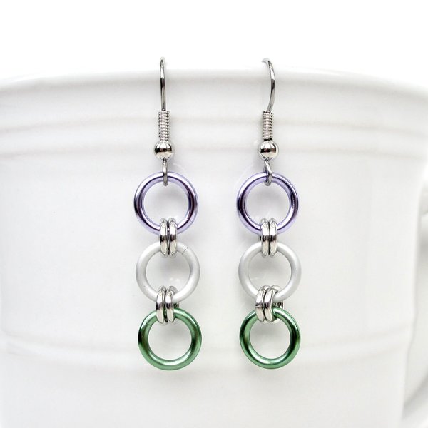 Genderqueer pride flag earrings, simple LGBTQ chainmail jewelry