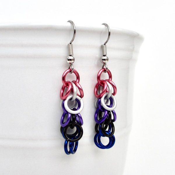 Genderfluid pride earrings, chainmail shaggy loops weave, LGBTQ jewelry