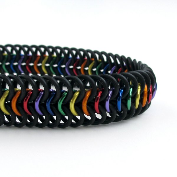 Stretchy chainmail bracelet, rainbow gay pride jewelry, Euro 6 in 1 weave