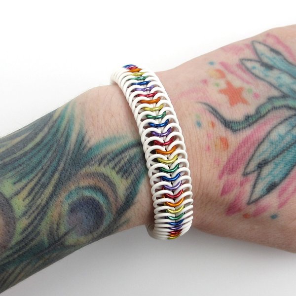 LGBT bracelet, gay pride bracelet, rainbow jewelry, stretchy chainmail bracelet