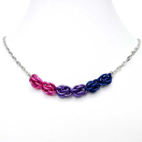 Bisexual pride necklace, chainmail Sweetpea weave LGBTQ jewelry, great gift for bi friends