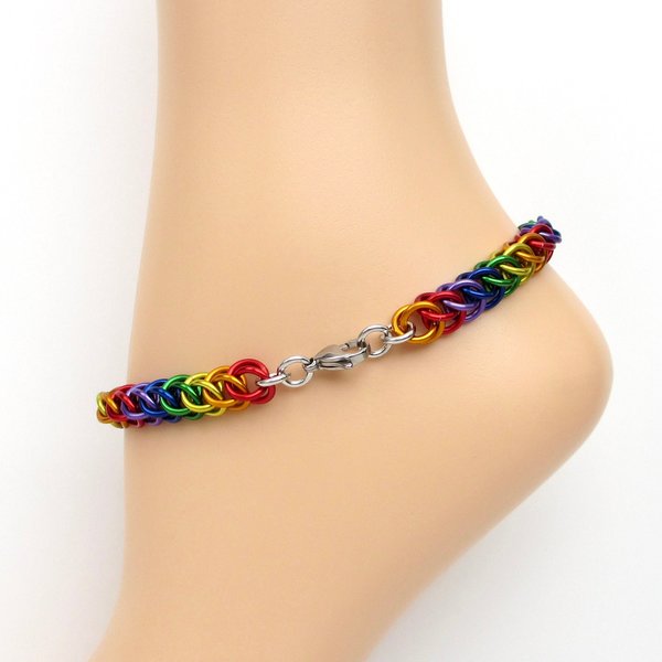 Gay pride anklet, rainbow chainmail half Persian 3 in 1 weave jewelry, LGBTQ gift