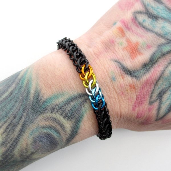 AroAce pride stretchy bracelet, chainmail half Persian 3 in 1 weave, discreet LGBTQIA gifts