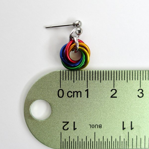 Tiny gay pride earrings, rainbow mini love knot chainmail jewelry, LGBTQ pride