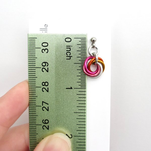 Tiny lesbian pride earrings, mini love knot chainmail jewelry, 5 color sunset pride flag