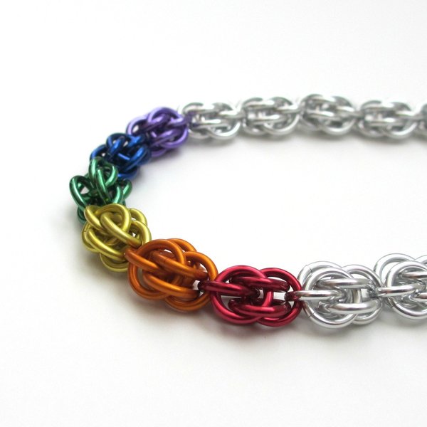 Rainbow chainmail bracelet, gay pride jewelry, LGBTQ bracelet, Sweetpea chainmail weave