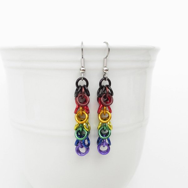 Philadelphia pride flag earrings, chainmail shaggy loops weave, LGBTQIA jewelry