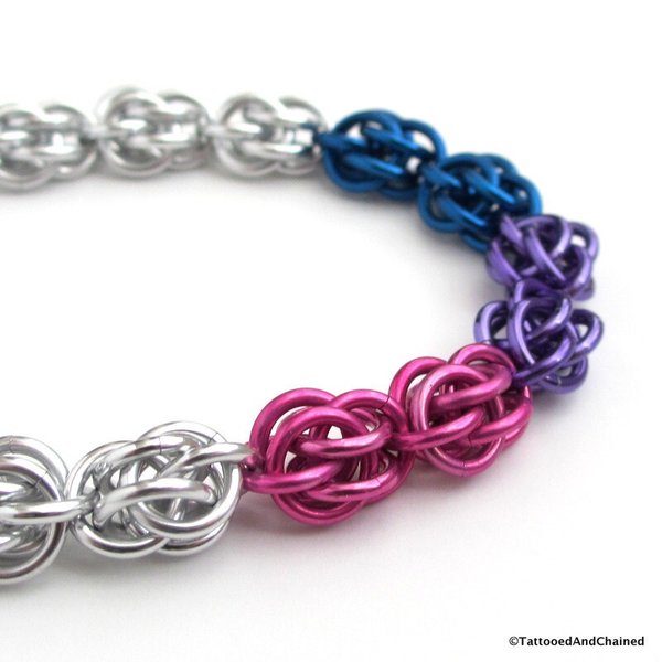 Bisexual pride bracelet, chainmail Sweetpea weave, bi pride jewelry