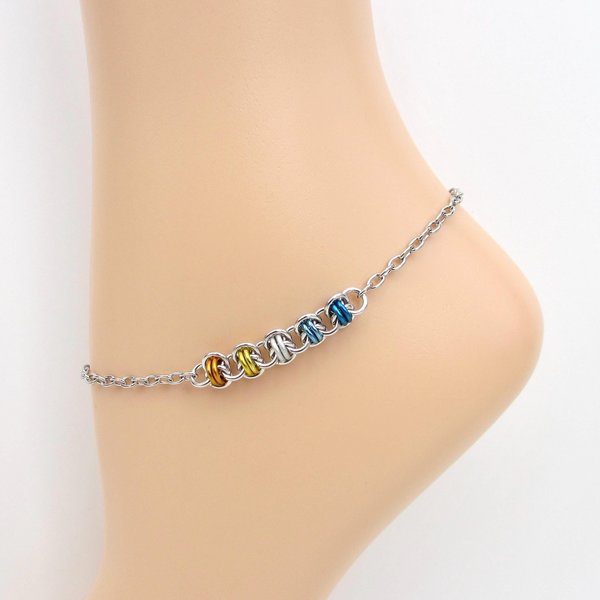 AroAce pride anklet, chainmail barrel weave, LGBTQIA jewelry, anodized aluminum and stainless steel