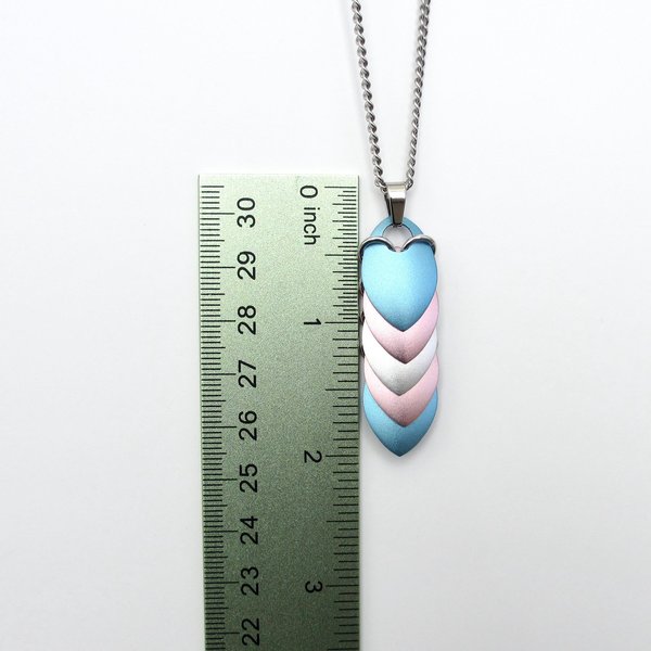 Transgender Pride Pendant Necklace, 5 stripe flag, handmade scalemail jewelry in pastel blue, pink & white- LGBTQ+ pride gift