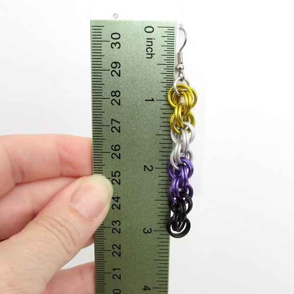 Handmade Nonbinary pride chainmail earrings, double spiral weave LGBTQ+ jewelry, choice of ear wire styles