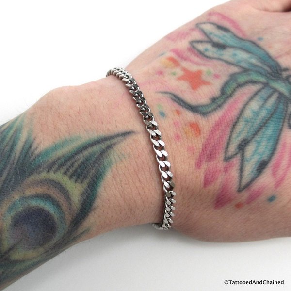Stainless steel chain bracelet, 4mm curb chain jewelry