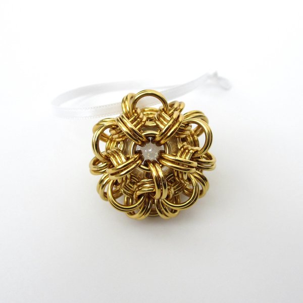 Gold Christmas ornament, chainmail ball holiday decoration or bag charm
