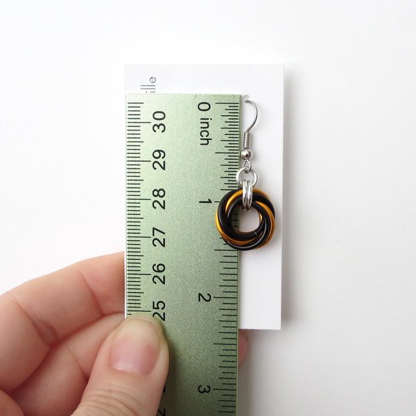 Orange & black knot earrings, handmade chainmail Halloween jewelry