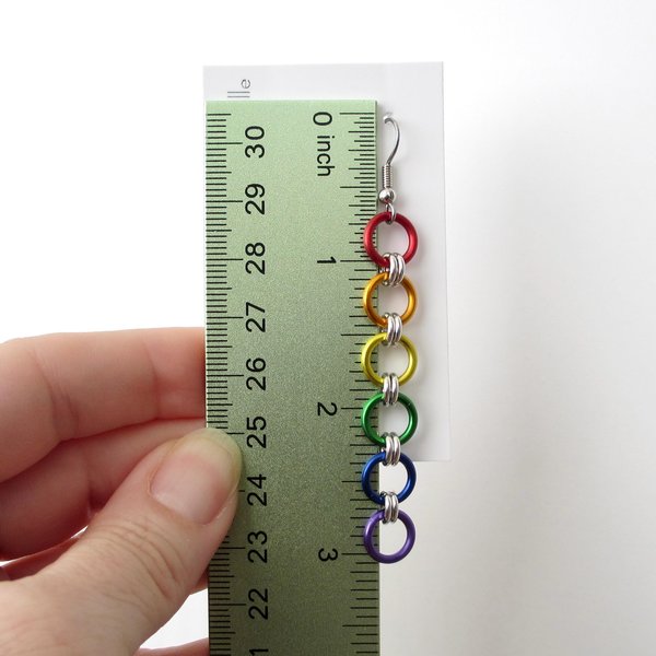 Intersex inclusive progress pride flag earrings, simple mismatched LGBTQ+ handmade chainmail jewelry