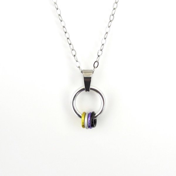 Minimalist Nonbinary Pride Pendant - Floating Rings in Yellow, White, Purple, Black