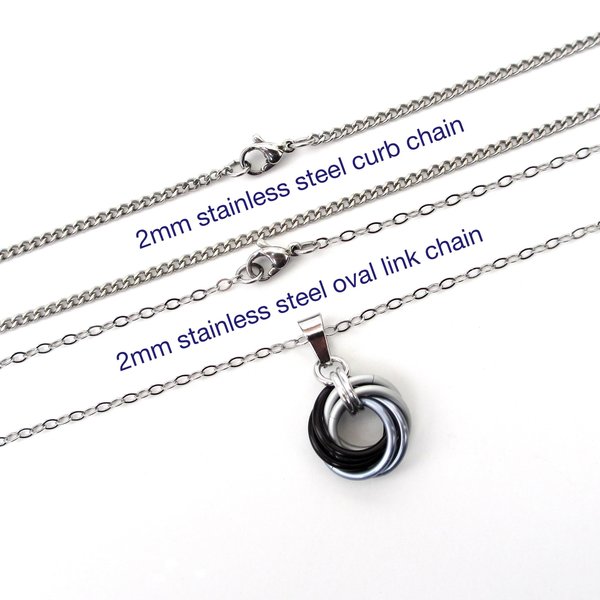 Black ombre pendant necklace, handmade chainmail love knot, small minimalist jewelry