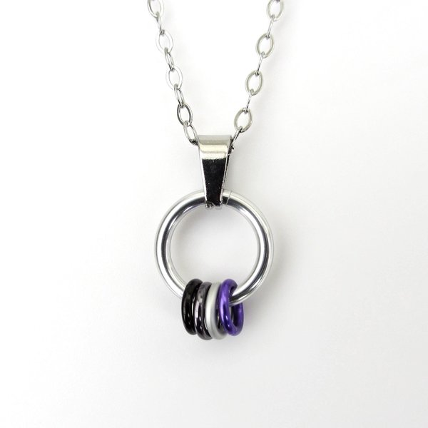 Minimalist Asexual Pride Pendant with Floating Rings in Ace Flag Colors - Handmade LGBTQ+ Jewelry