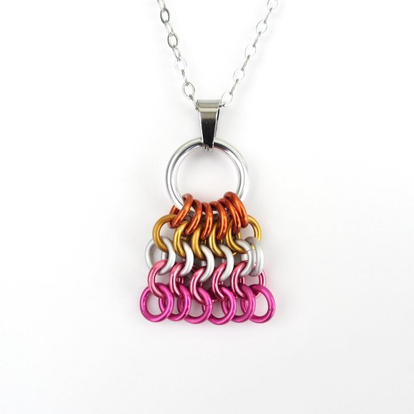 Lesbian Pride Flag Pendant, Bag Charm or Zipper Pull - Handmade LGBTQ Chainmail Accessory