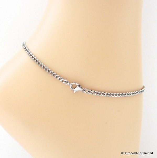 Stainless steel 3mm curb chain anklet or bracelet, choose your length