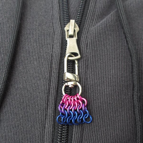 Bisexual Pride Bag Charm, LGBTQ Chainmail Zipper Pull - Pendant Necklace Option