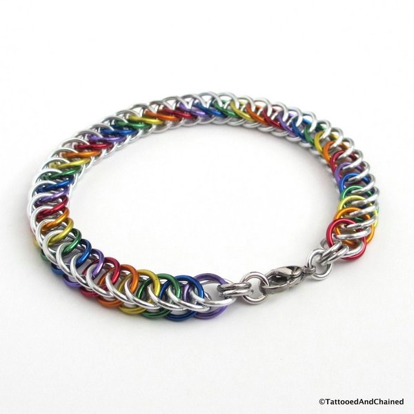 Gay pride chainmaille bracelet, rainbow jewelry, LGBT jewelry, Half Persian 4 in 1 chainmaille