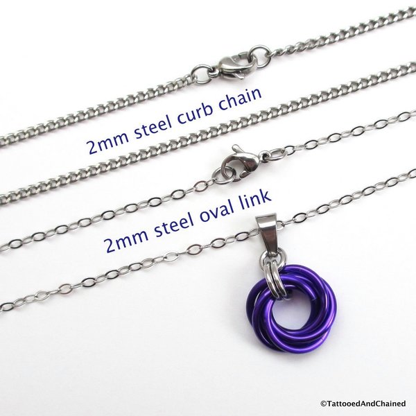 Purple pendant, chainmail love knot, small circle necklace, purple jewelry