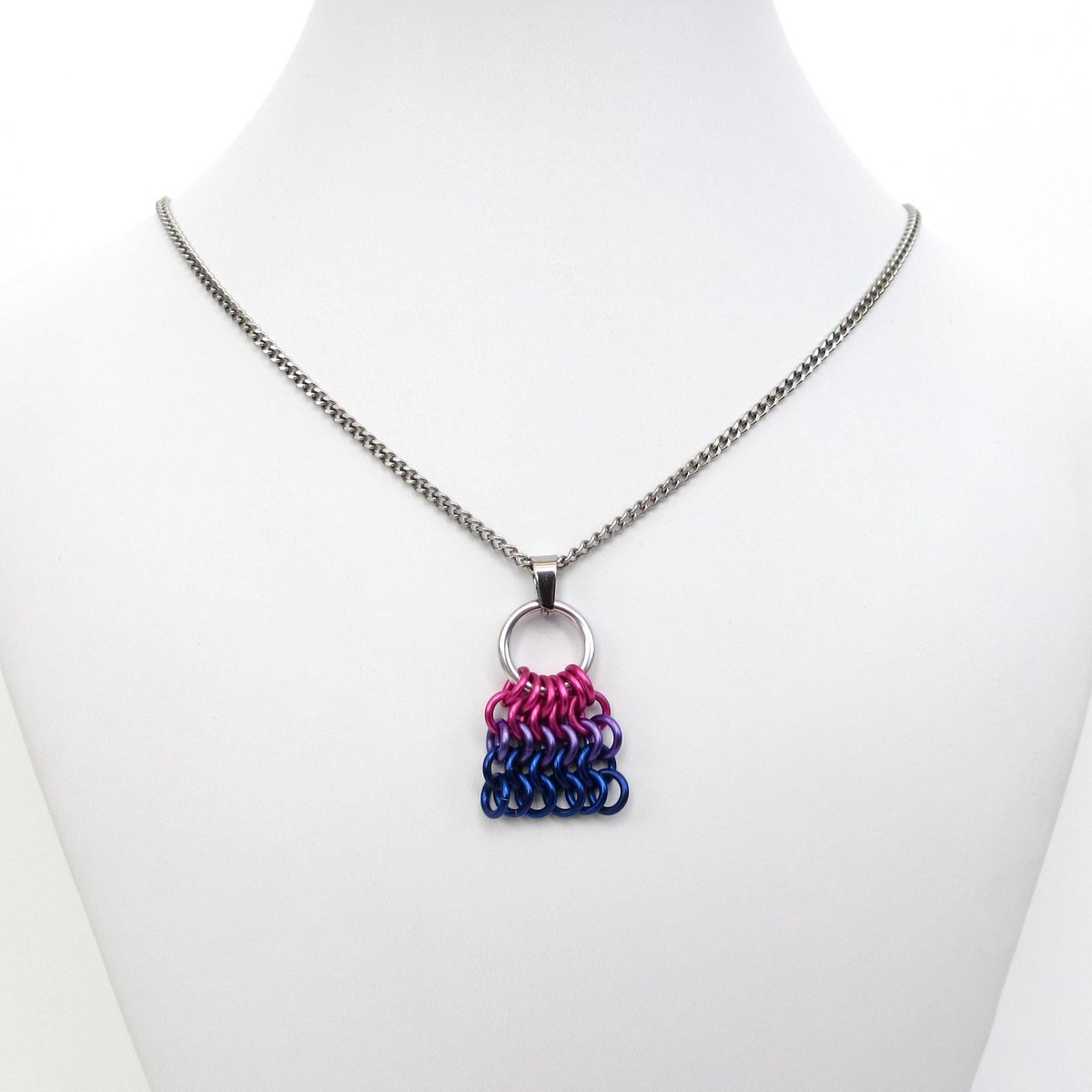 Bisexual Pride Bag Charm, LGBTQ Chainmail Zipper Pull - Pendant Necklace Option