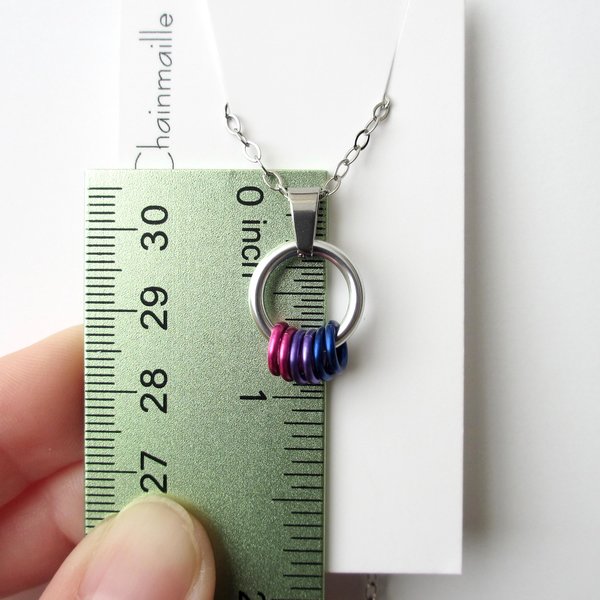 Minimalist Bisexual Pride Pendant with Pink, Purple, & Blue Floating Rings - Handmade LGBTQ Jewelry