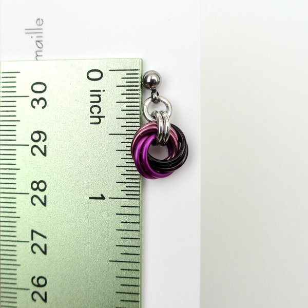 Mauve Violet Black Mini Chainmail Love Knot Drop Earrings: Handmade Minimalist Anodized Aluminum Jewelry
