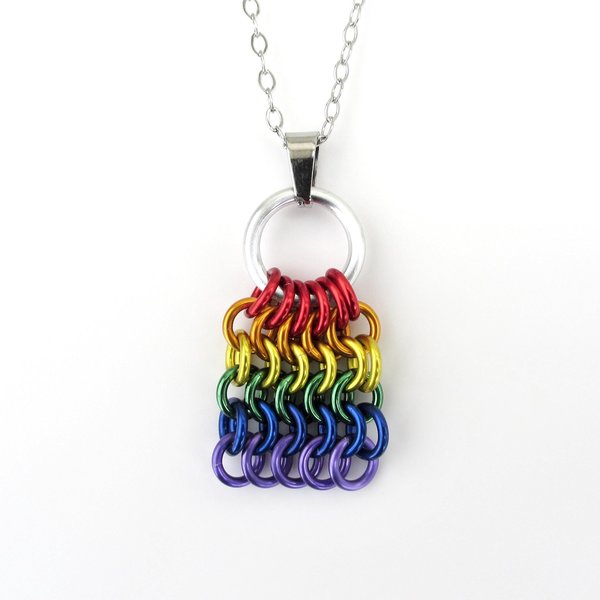 Rainbow Chainmail Mesh Tile Pendant, Gay Pride Flag Bag Charm or Zipper Pull - Handmade LGBTQ Accessory 
