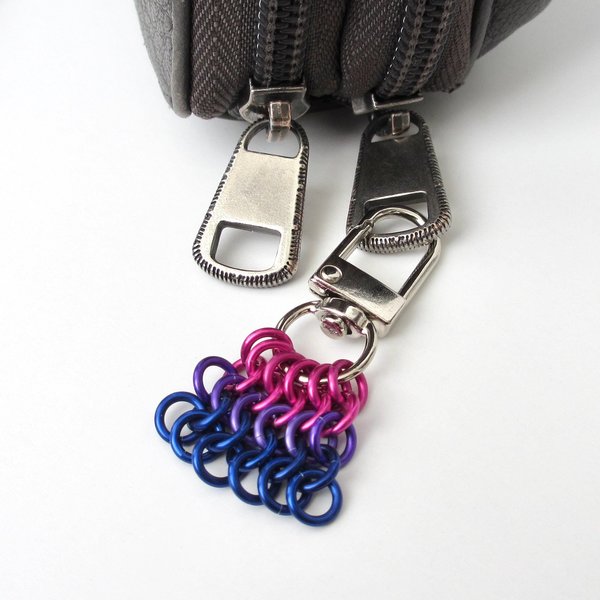Bisexual Pride Bag Charm, LGBTQ Chainmail Zipper Pull - Pendant Necklace Option